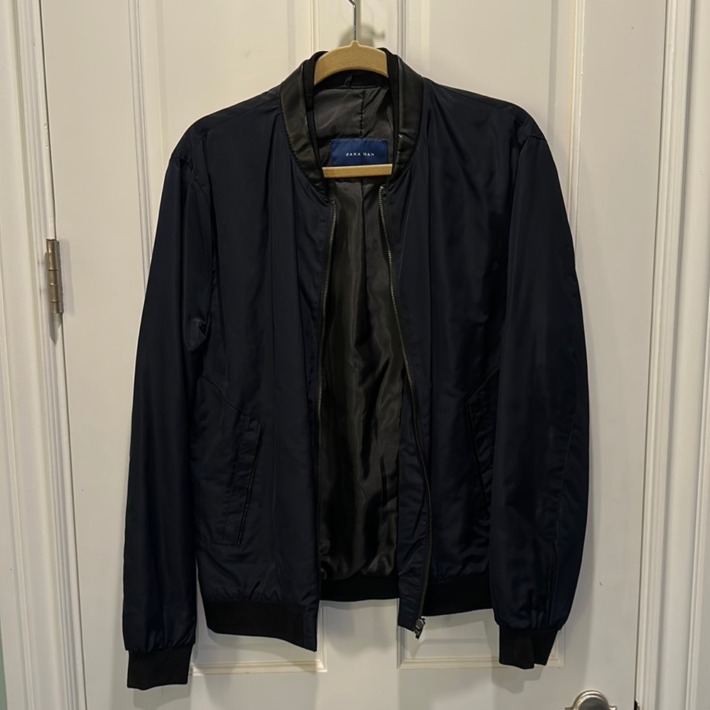 Zara Man Bomber Nylon Bomber Navy - Men’s Large